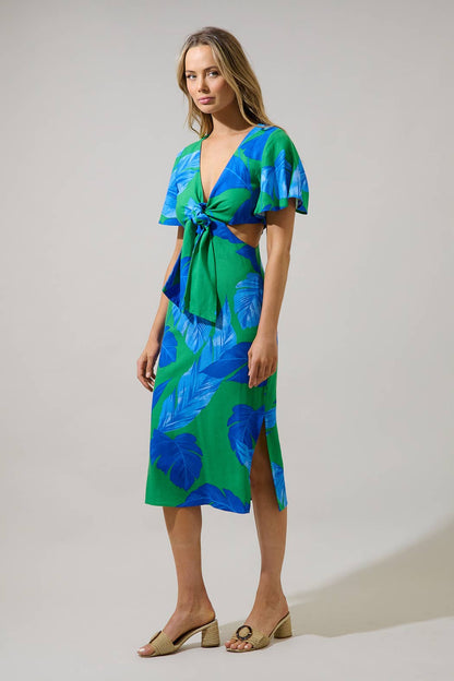 The Molly “Front Tropical Tie Midi Dress”