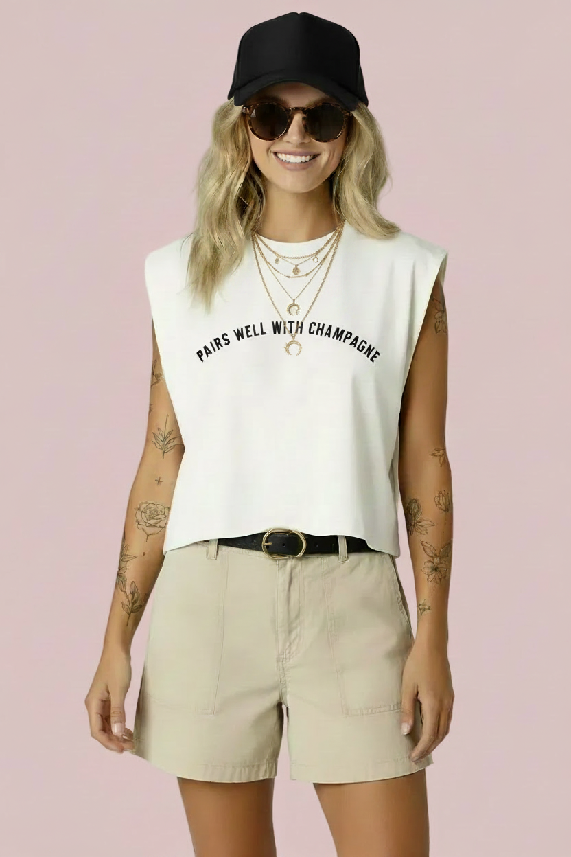 The Ariana “Pairs Well with Champagne Garment Dyed Muscle Tee”